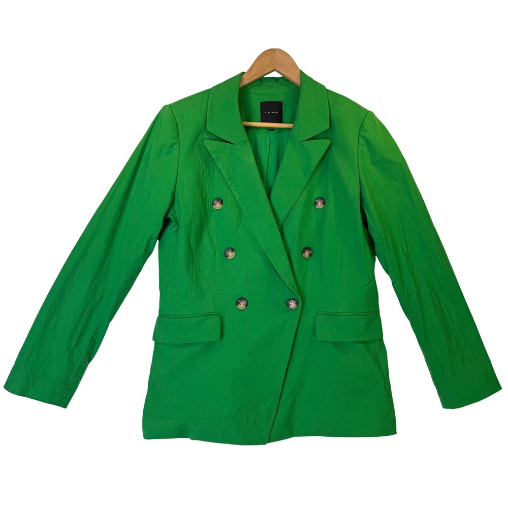 Alex Marie‎ Green Linen Blend Button Front Blazer Jacket Preppy Classic Size 10